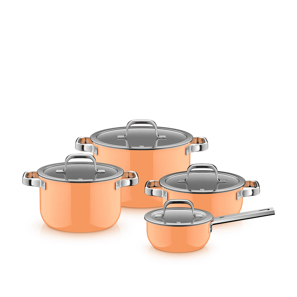Set 4 oale cu capac WMF Fusiontec Mineral Pro, inductie, portocaliu