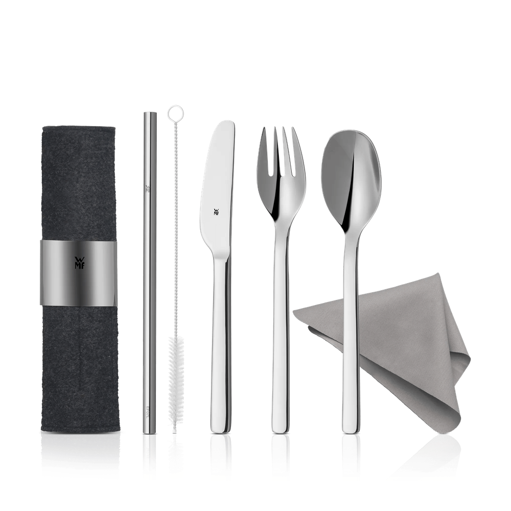 Set de 8 tacamuri WMF My2Go, husa inclusa, Cromargan®, argintiu