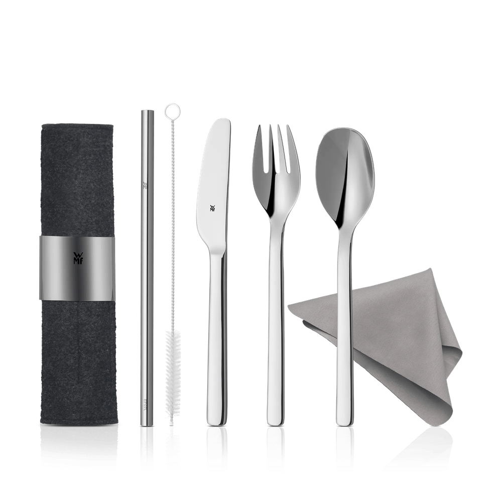 Set de 8 tacamuri WMF My2Go, husa inclusa, Cromargan®, argintiu