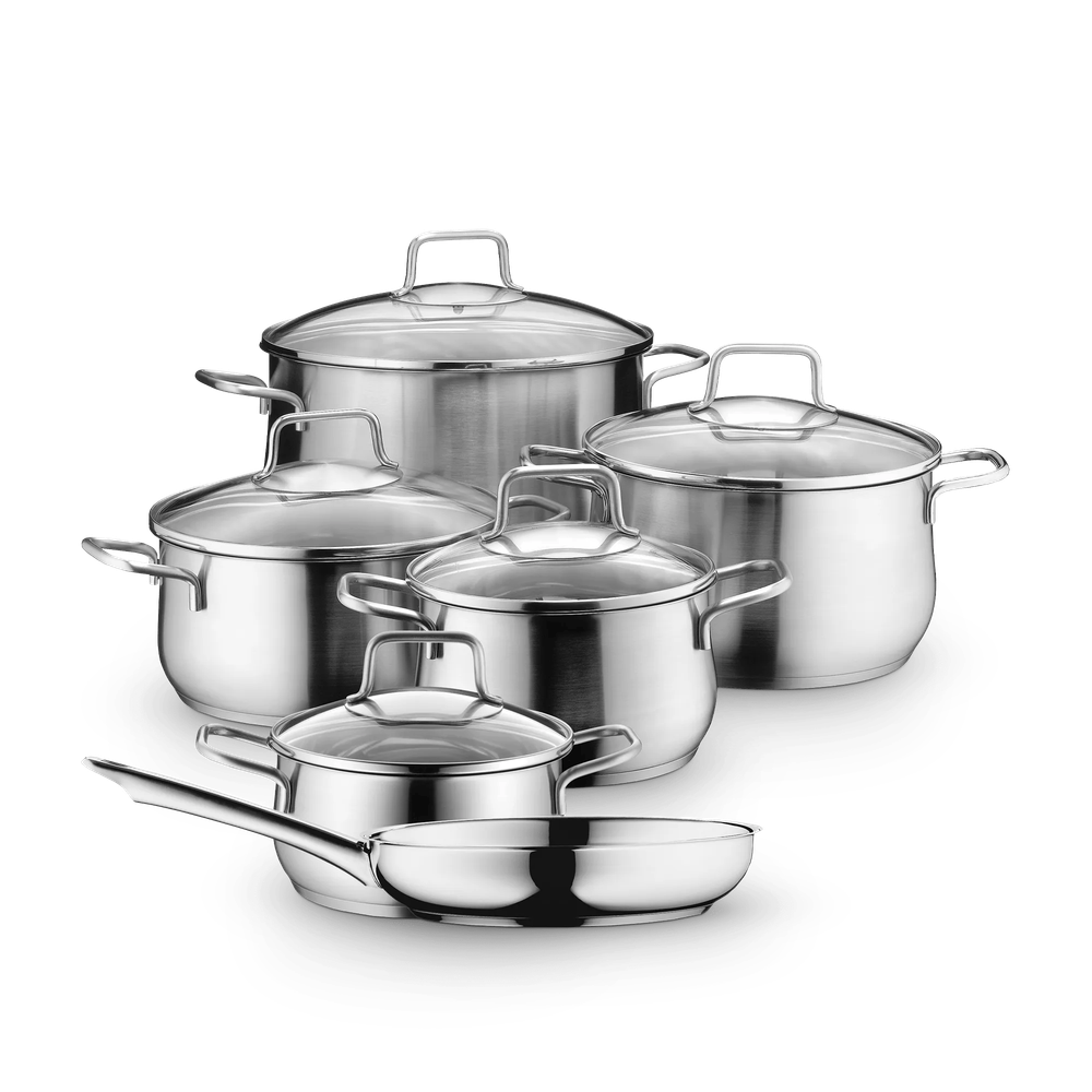 Set de 5 oale cu capac si 1 tigaie WMF Brilliant, inductie, Cromargan®