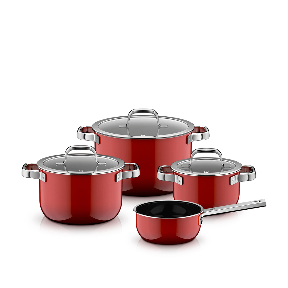 Set 4 oale cu capac WMF Fusiontec Mineral Pro, inductie, rosu 
