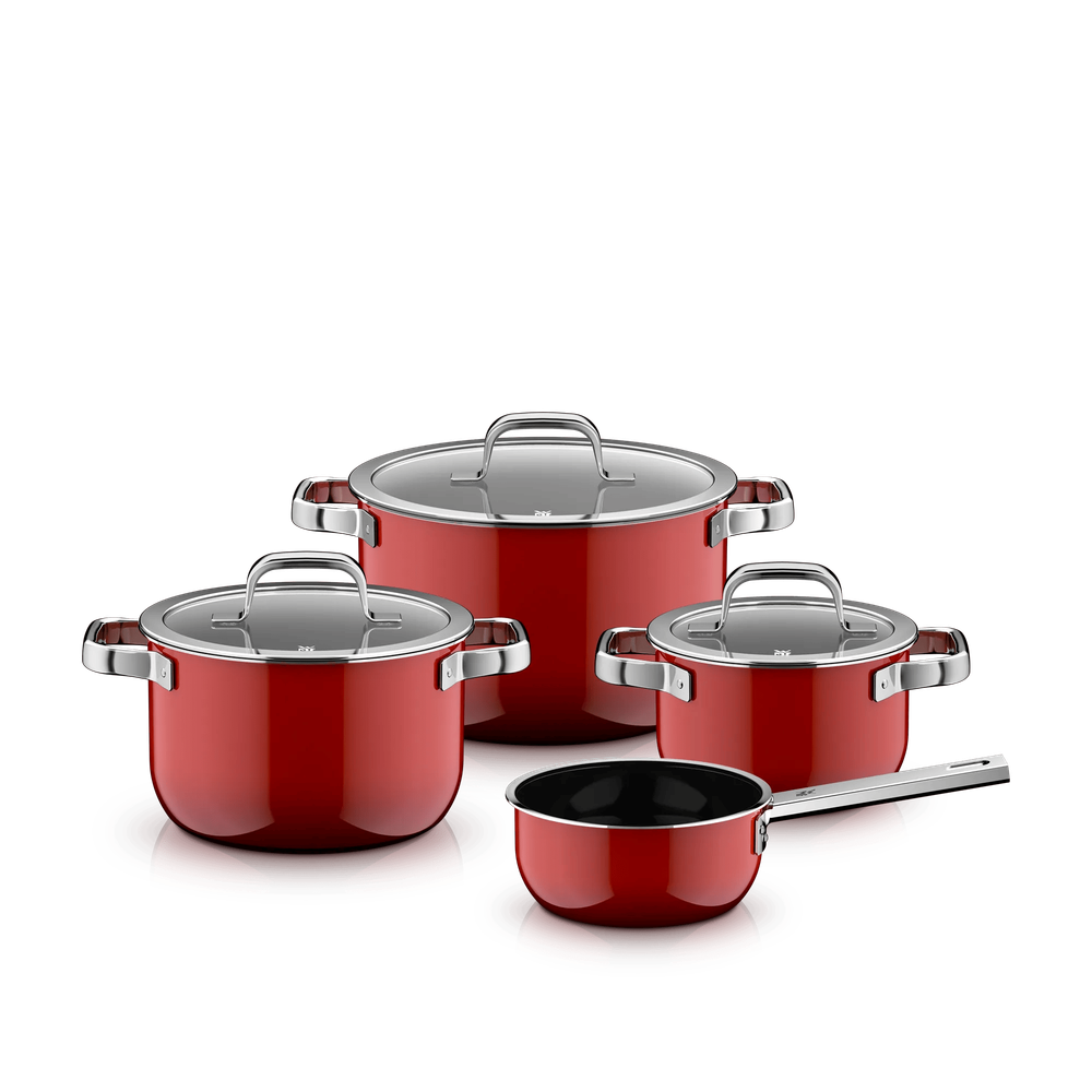 Set 4 oale cu capac WMF Fusiontec Mineral Pro, inductie, rosu 