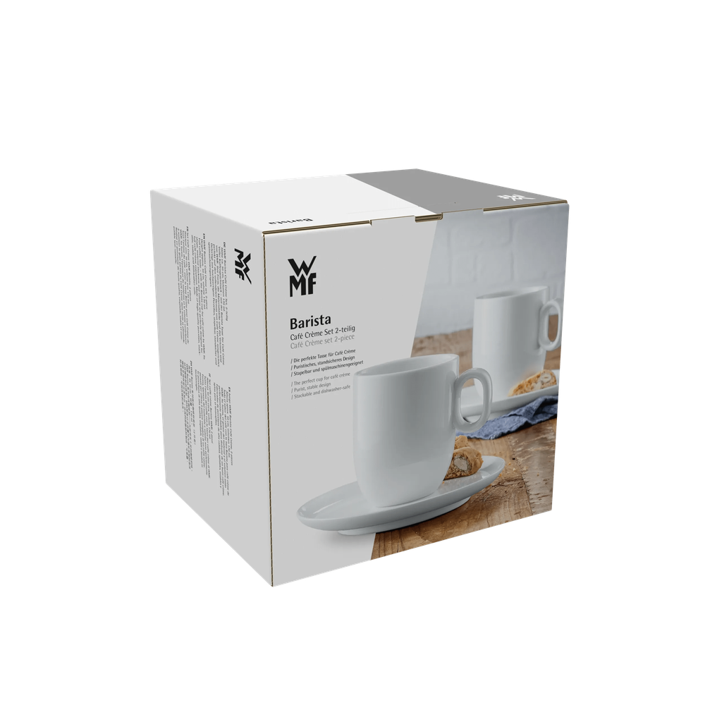 Set 2 cesti cu farfurii WMF Barista, 170 ml, portelan alb