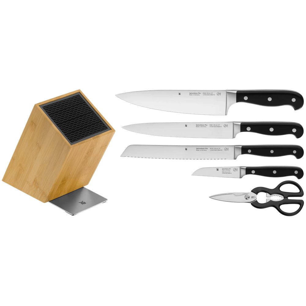 Set de 4 cutite si foarfeca WMF Spitzenklasse Plus, suport inclus