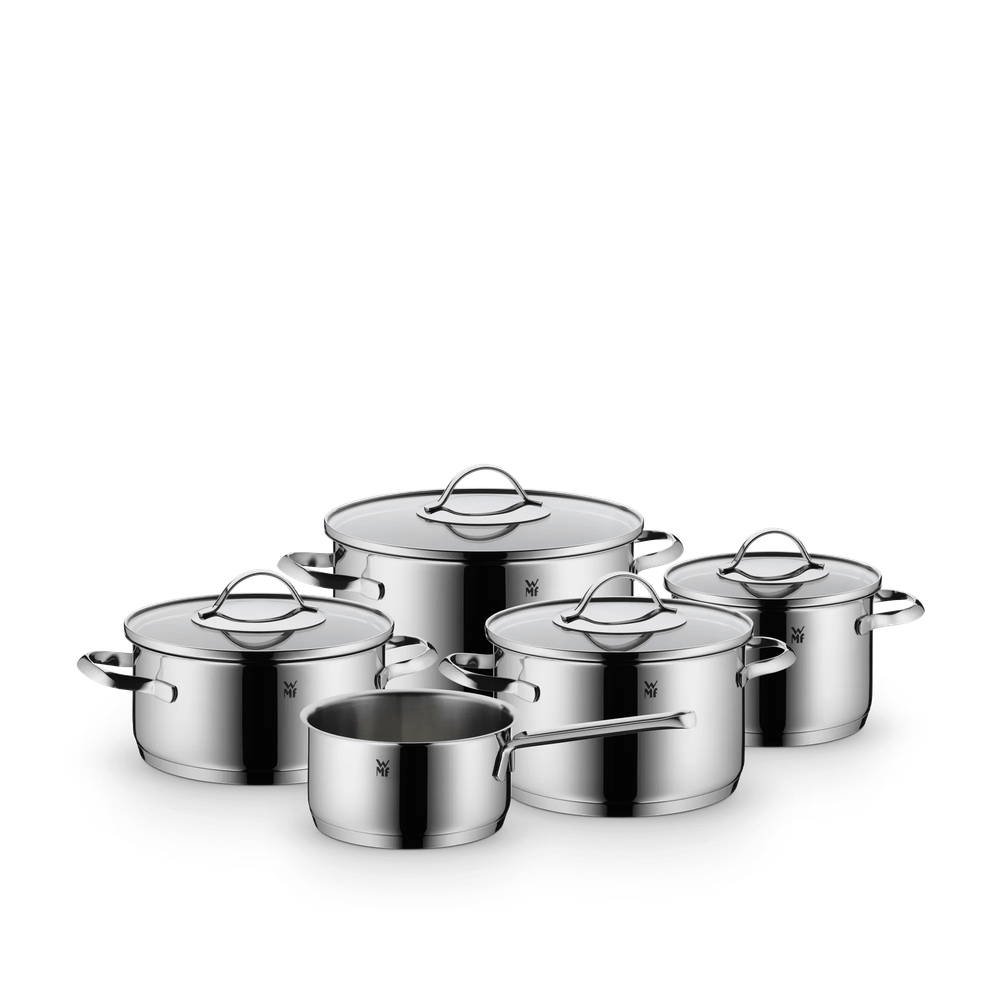 Set de 5 piese WMF Aparto, capac de sticla, margini turnare, argintiu