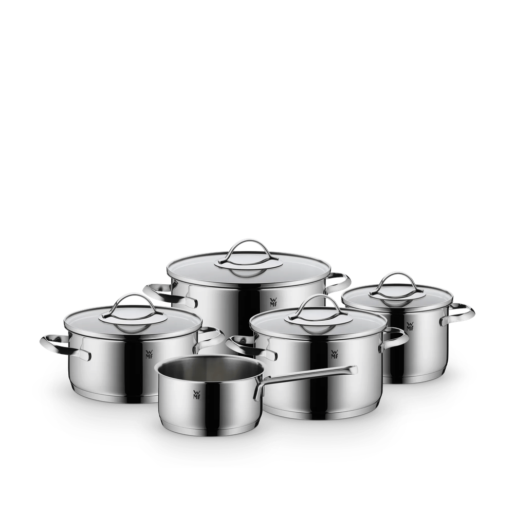 Set de 5 piese WMF Aparto, capac de sticla, margini turnare, argintiu