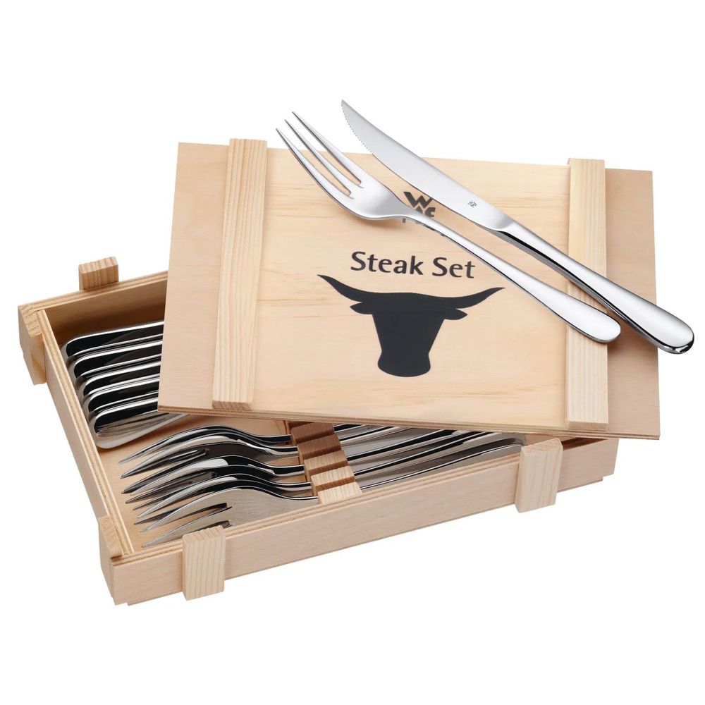 Set tacamuri pentru friptura WMF, 12 piese, cutie de lemn, Cromargan®
