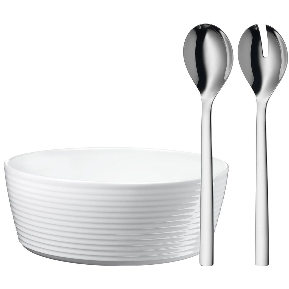 Bol din portelan cu set tacamuri pentru salata WMF Nuova, Cromargan®