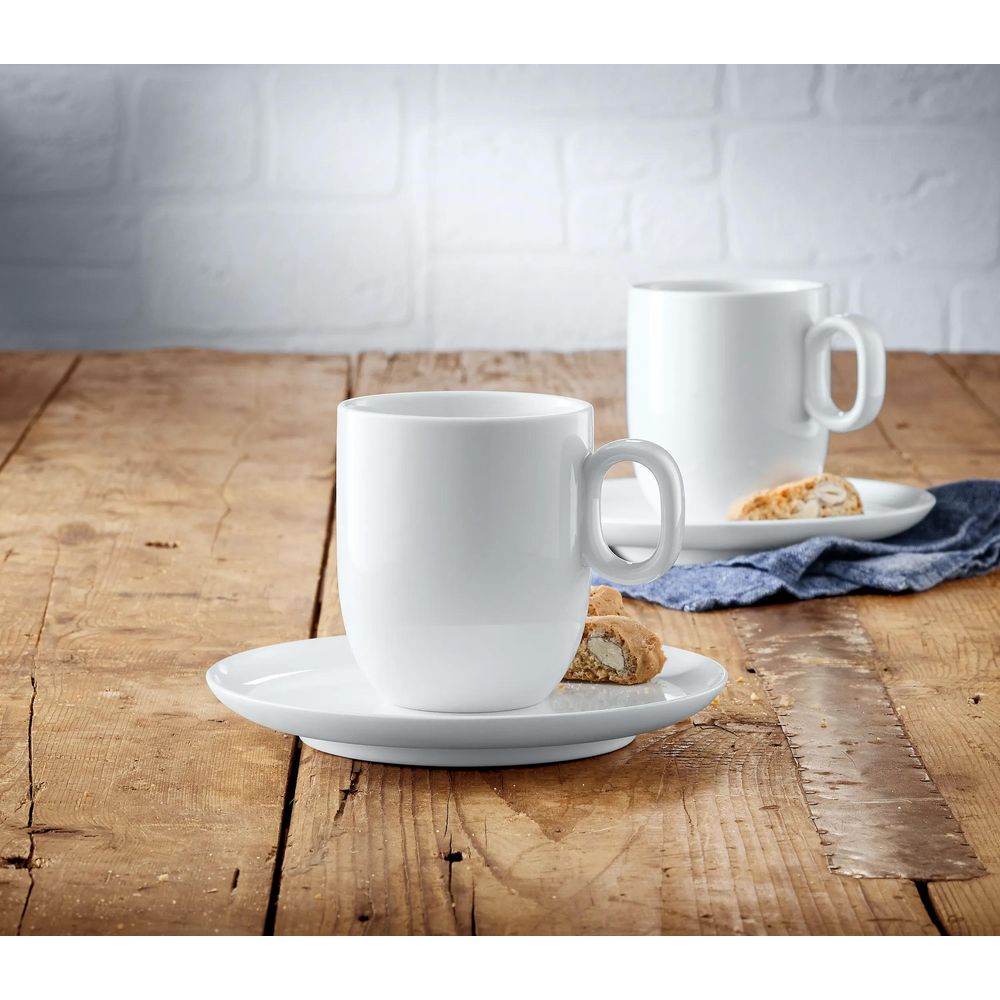 Set 2 cesti cu farfurii WMF Barista, 170 ml, portelan alb