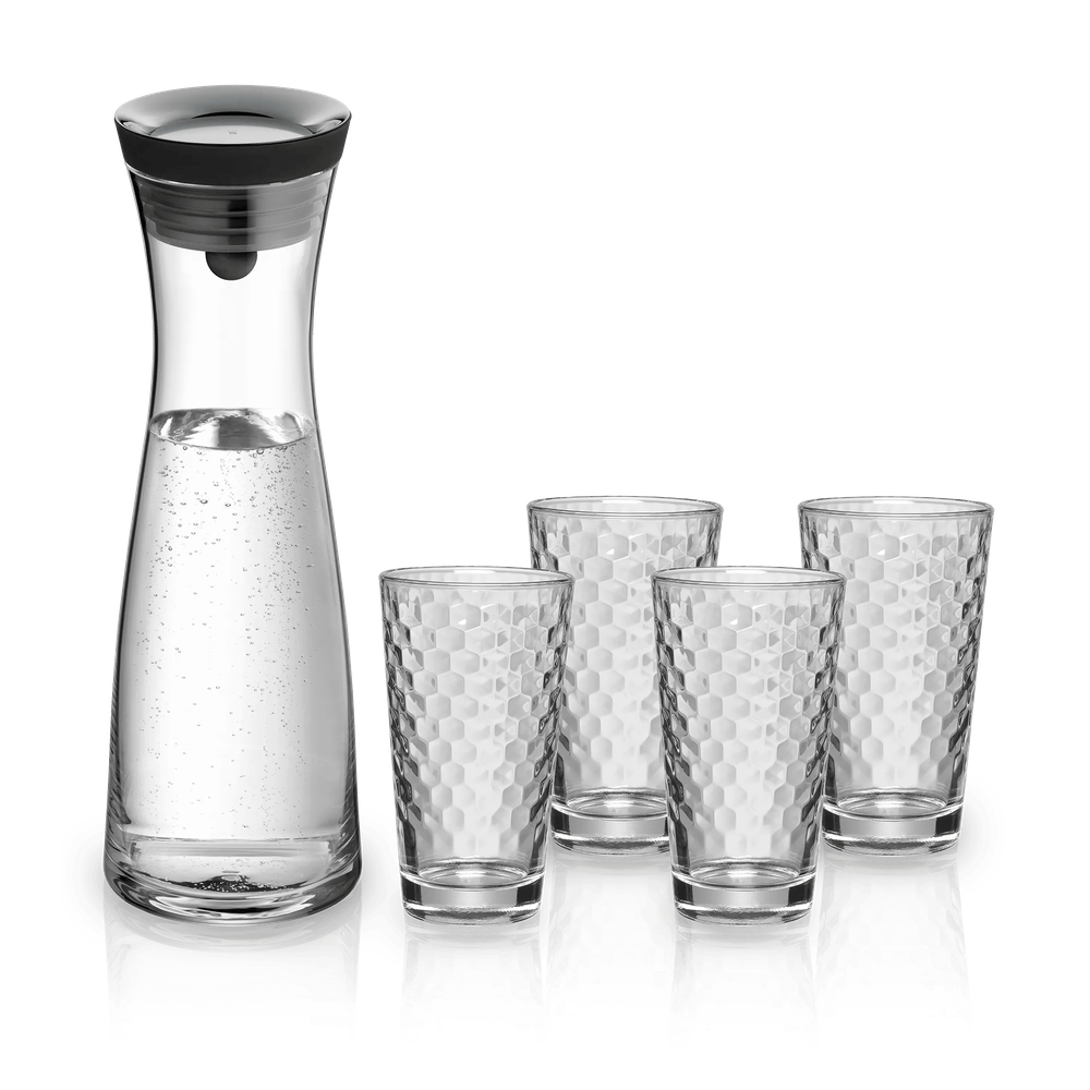Carafa din sticla pentru apa cu 4 pahare WMF Basis, capac Cromargan®