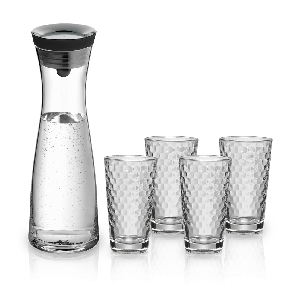 Carafa din sticla pentru apa cu 4 pahare WMF Basis, capac Cromargan®