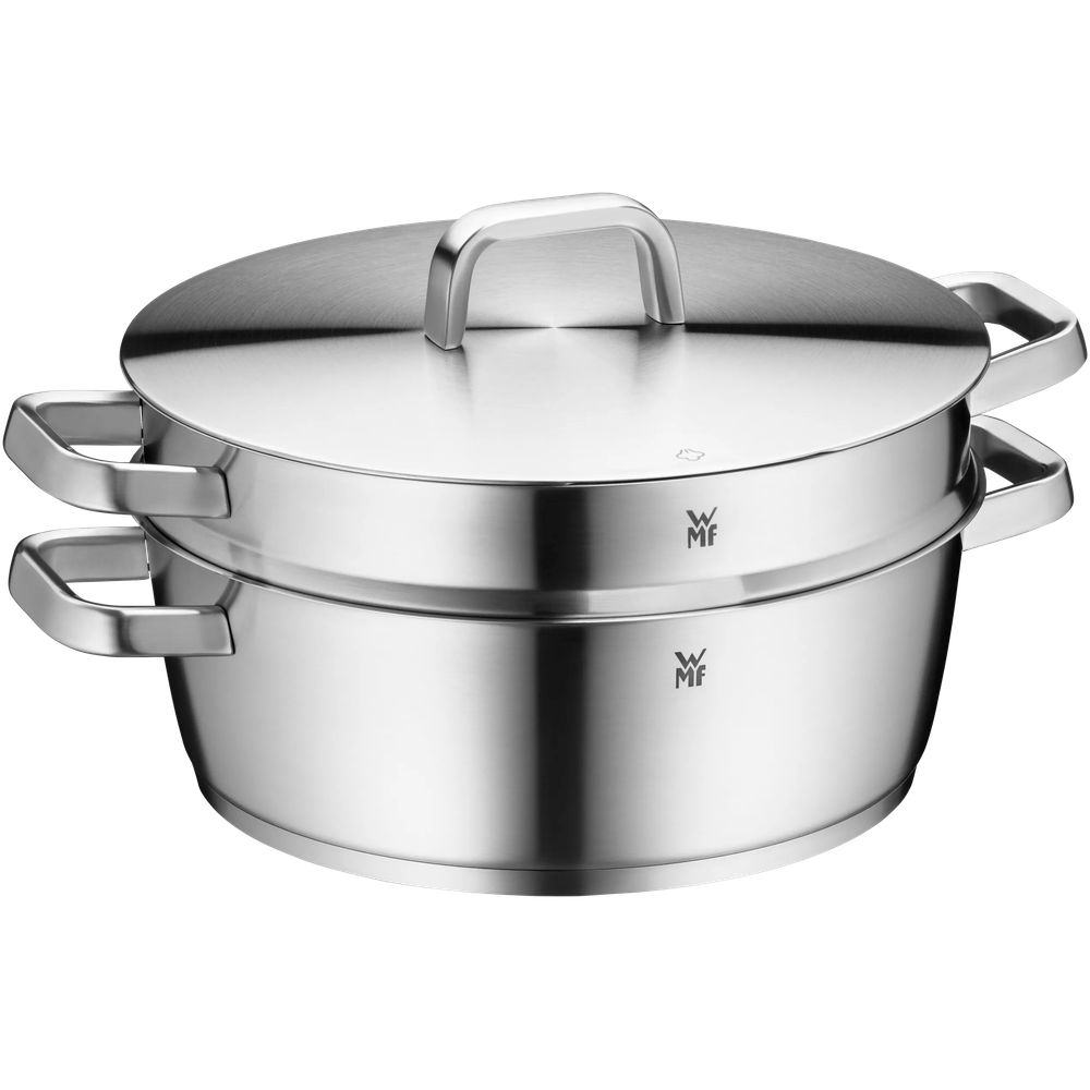 Oala cu capac si cos abur WMF Iconic, 28 cm, Cromargan®, inductie