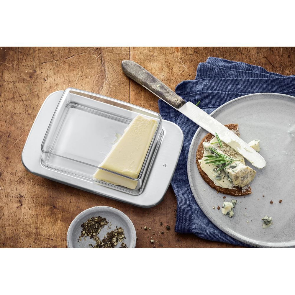 Farfurie pentru unt WMF Beurrier Loft Brunch cu capac, 18 x 9 x 6.5 cm