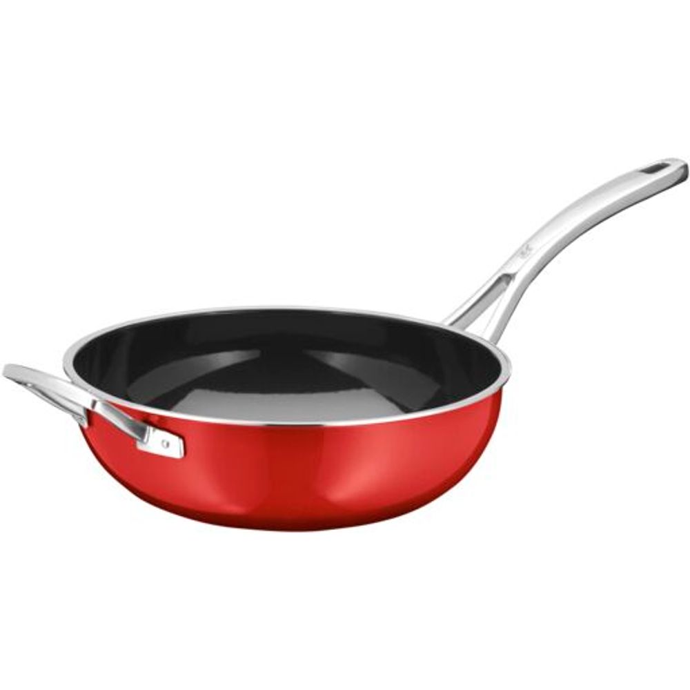 Tigaie wok WMF Fusiontec, 28 cm, Cromargan®, inductie, rosu