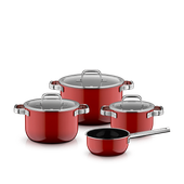 Set 4 oale cu capac WMF Fusiontec Mineral Pro, inductie, rosu 