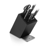 Set de 4 cutite si foarfeca WMF Grand Class, suport inclus, negru