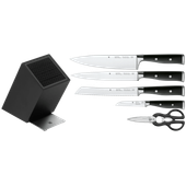 Set de 4 cutite si foarfeca WMF Grand Class, suport inclus, negru