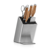 Set de 4 cutite si foarfeca WMF Grand Wood, suport inclus, argintiu