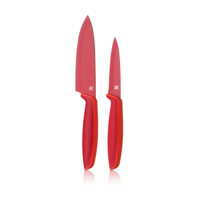 Set de 2 cutite WMF Touch, 9 - 13 cm, capace depozitare, rosu