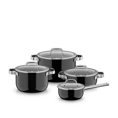 Set 4 oale cu capac WMF Fusiontec Mineral Pro, inductie, negru