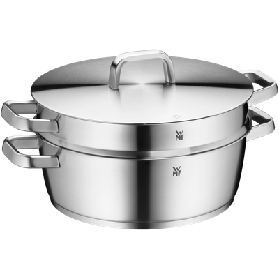 Oala cu capac si cos abur WMF Iconic, 28 cm, Cromargan®, inductie