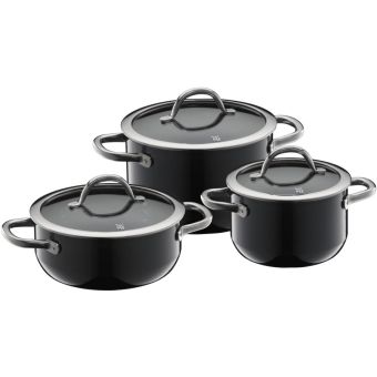 Set 3 piese oale cu capac WMF Fusiontec, inductie, negru