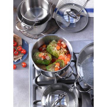 Set de 5 piese WMF Aparto, capac de sticla, margini turnare, argintiu Set de 5 piese WMF Aparto, capac de sticla, margini turnare, argintiu