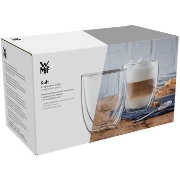 Set de 2 pahare cu perete dublu pentru cappuccino WMF Kult, sticla
