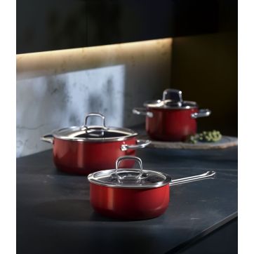 Oala joasa cu capac WMF Compact Red, 18 cm, 1.8 L, inductie, rosu