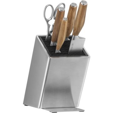 Set de 4 cutite si foarfeca WMF Grand Wood, suport inclus, argintiu