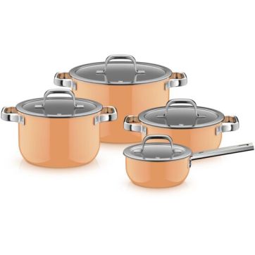 Комплект тенджери Fusiontec Mineral PRO 4 части оранжеви